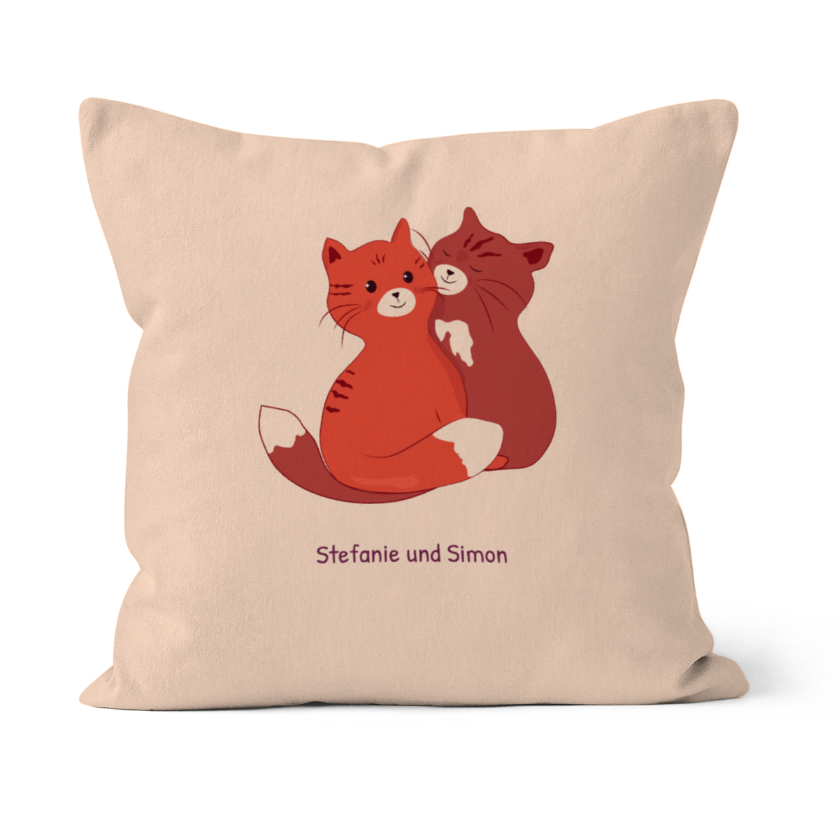 Samtkissenbezug Katzen verliebt - mit Namen personalisierbar - Geschenkidee Valentinstag, Hochzeit Katzen verliebt 50 x 50 cm
