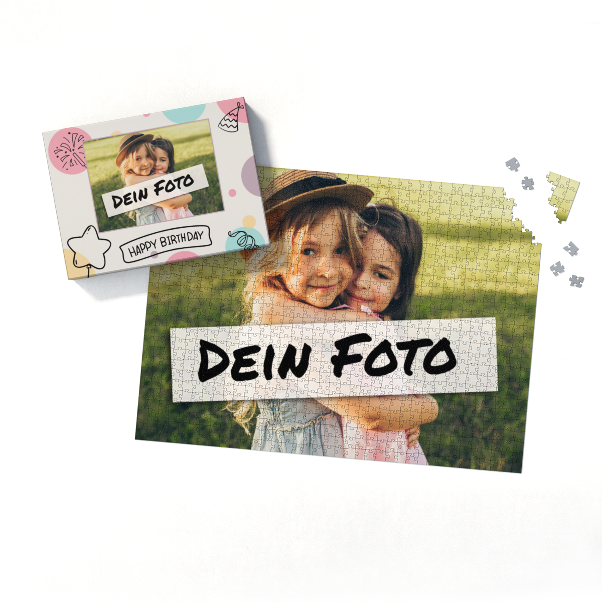 Fotopuzzle mit eigenem Bild - Fotopuzzle selbst gestalten 2000 Teile - Schachtel Happy Birthday - Puzzle mit Foto personalisiert - Geschenk Geburtstag Happy Birthday 2000 Teile Quer