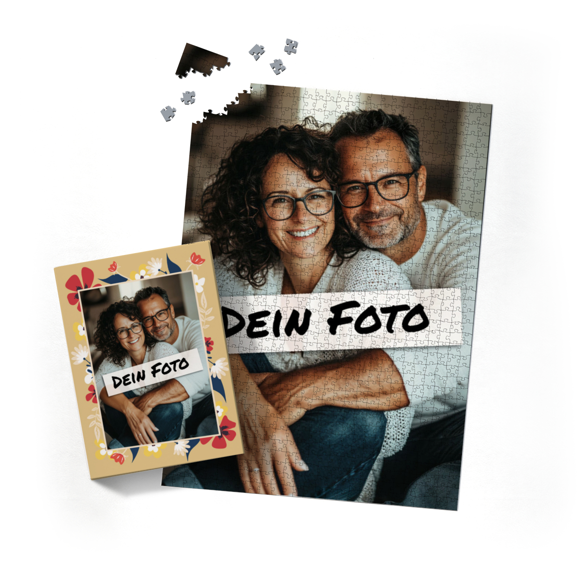 Fotopuzzle mit eigenem Bild - Puzzle selbst gestalten 1000 Teile Hochformat - Schachtel Flowers - mit Foto personalisiert - Geschenk Geburtstag, Muttertag