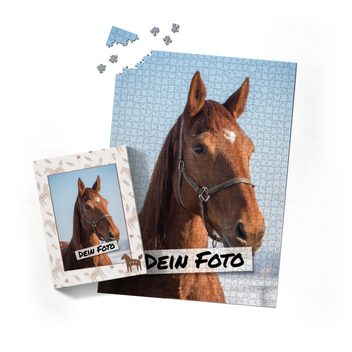 Fotopuzzle mit eigenem Bild - Fotopuzzle selbst gestalten 1000 Teile Hochformat - Schachtel Skandipferde - Puzzle mit Foto personalisiert - Geschenk Geburtstag, Pferdefans Skandipferde 1000 Teile Hoch