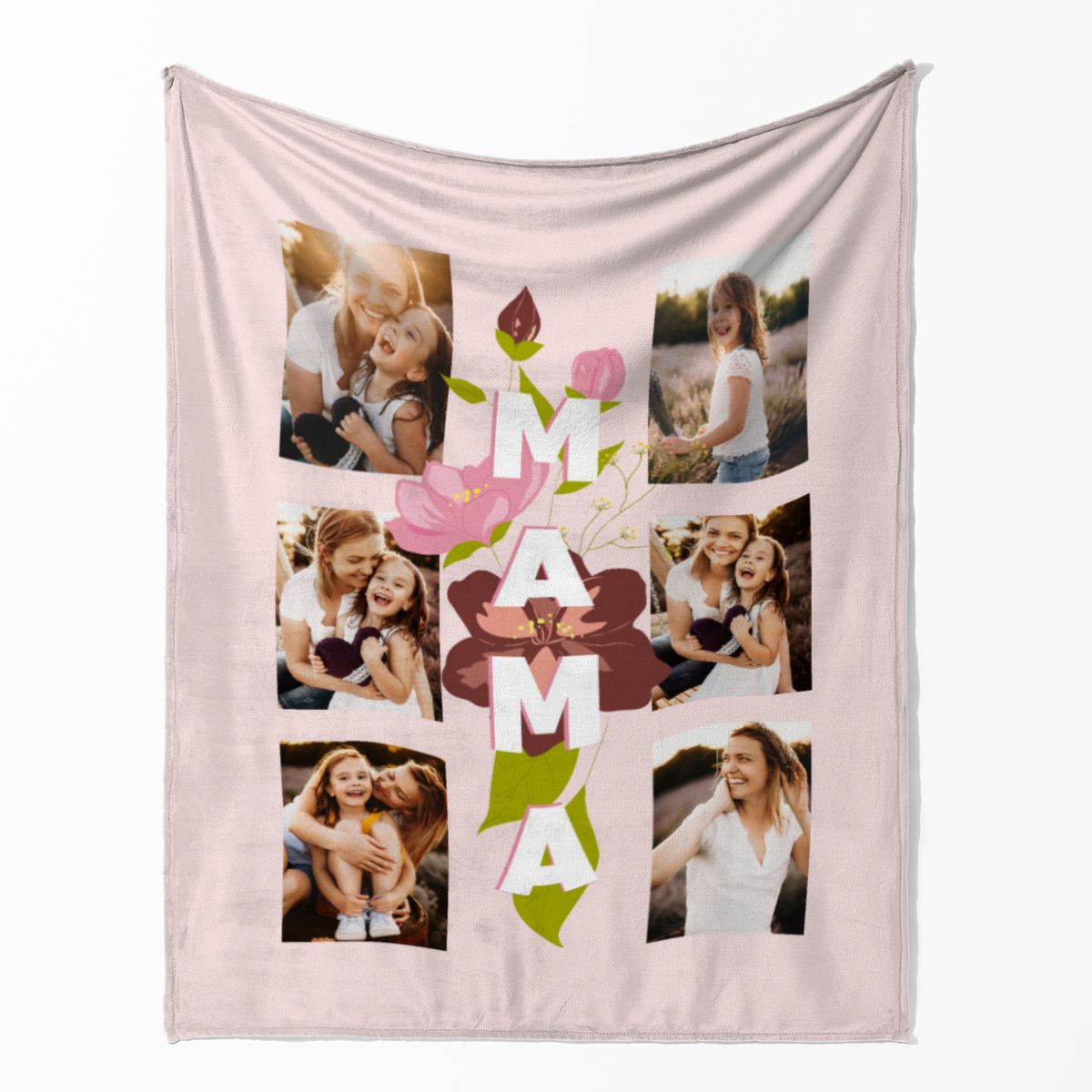 Kuscheldecke Mama Blüten 125 x 155 cm - mit 6 Fotos personalisierbar - Fotodecke selbst gestalten - Geschenkidee Muttertag Mama Blüten 6 Fotos 125 x 155 cm