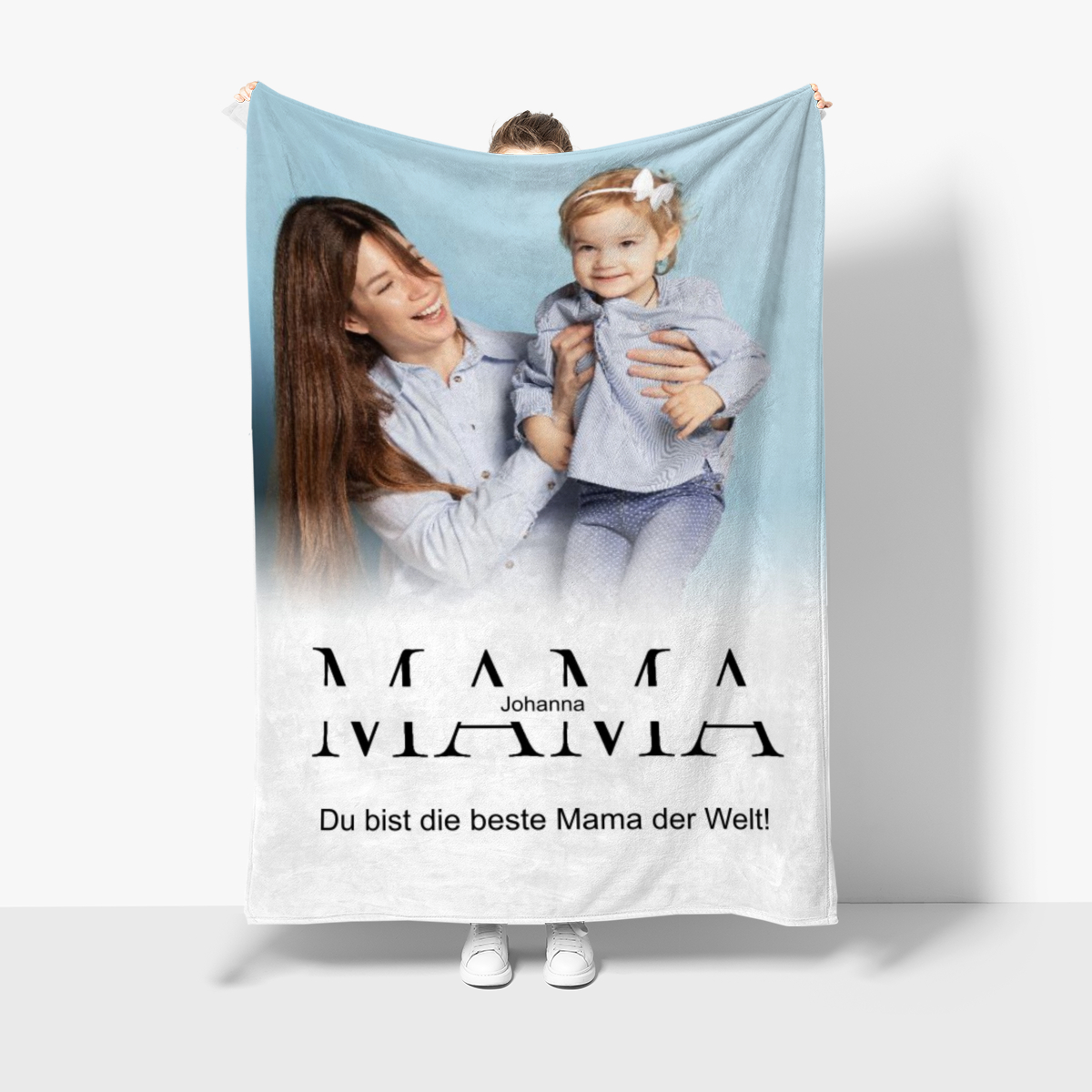 Kuscheldecke Mama 140 x 200 cm - mit Foto und 2 Texten personalisierbar - Fotodecke selbst gestalten - Geschenkidee Muttertag, Geburtstag MAMA white