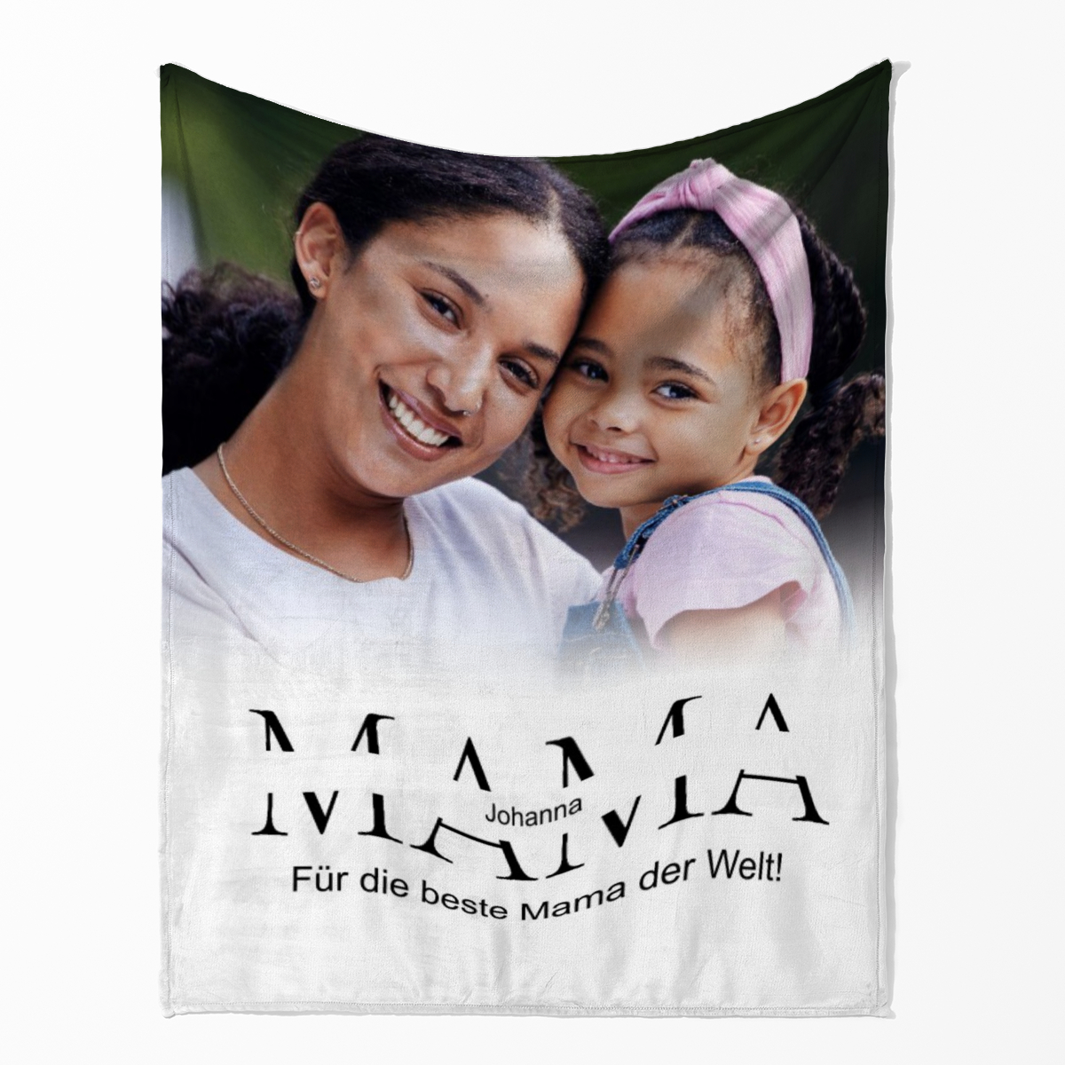 Kuscheldecke Mama 125 x 155 cm - mit Foto und 2 Texten personalisierbar - Fotodecke selbst gestalten - Geschenkidee Muttertag, Geburtstag MAMA white
