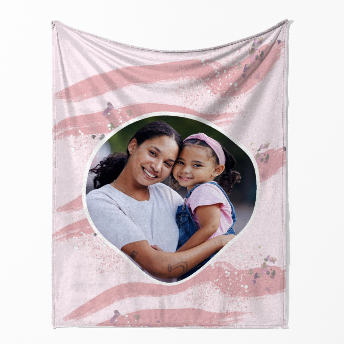 Kuscheldecke rosa 125 x 155 cm - mit Foto personalisierbar - Fotodecke selbst gestalten - Geschenkidee Muttertag, Geburtstag - Pinselstriche Hearts rose