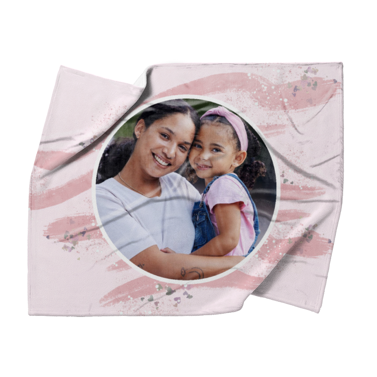 Kuscheldecke rosa 155 x 125 cm - mit Foto personalisierbar - Fotodecke selbst gestalten - Geschenkidee Muttertag, Geburtstag - Pinselstriche Hearts rose