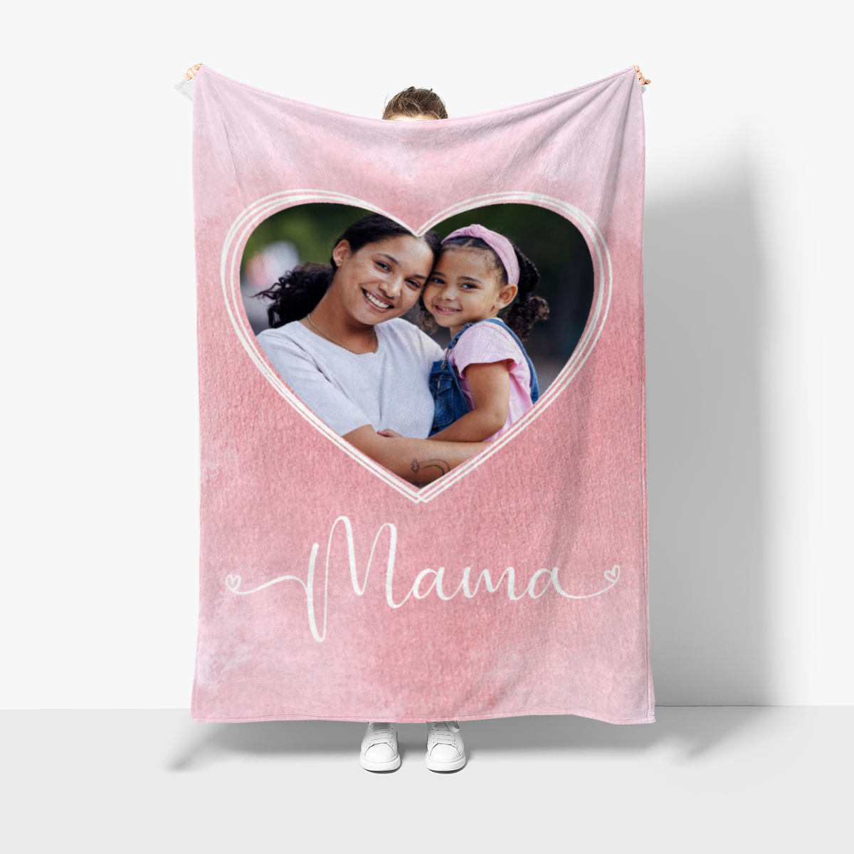 Kuscheldecke Mama Herz 140 x 200 cm - mit Foto personalisierbar - Fotodecke selbst gestalten - Geschenkidee Muttertag, Geburtstag - Mama Herz