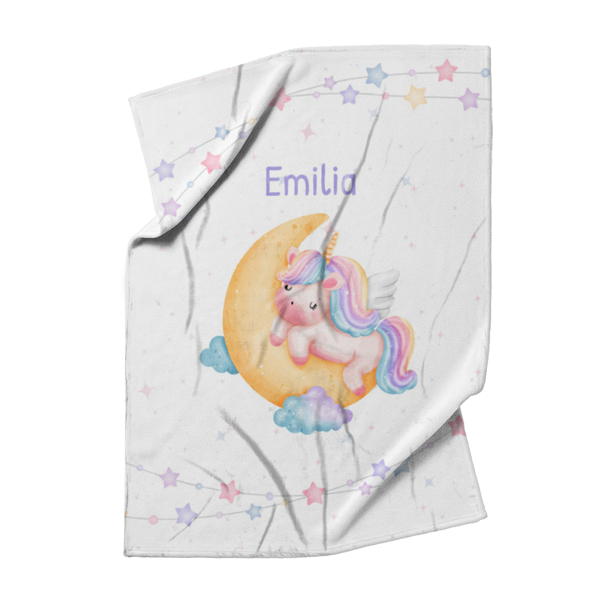 Babydecke mit Namen personalisierbar, Kuscheldecke, Namensdecke mit Einhorn, Geschenkidee Geburt Motiv Einhorn 75 x 100 cm