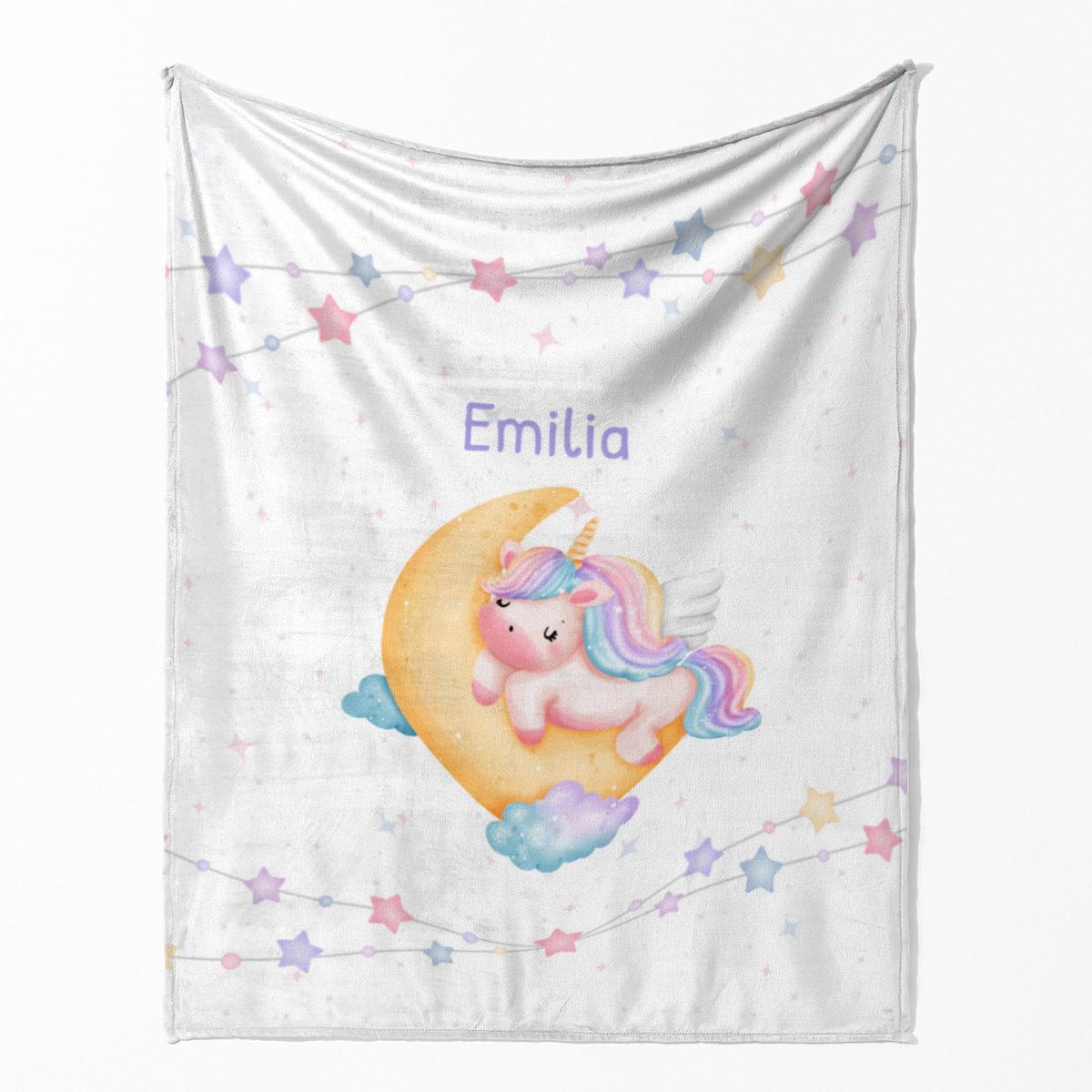 Wohndecke mit Namen personalisierbar, Kuscheldecke, Namensdecke mit Einhorn, Geschenkidee Mädchen Motiv Einhorn 125 x 155 cm