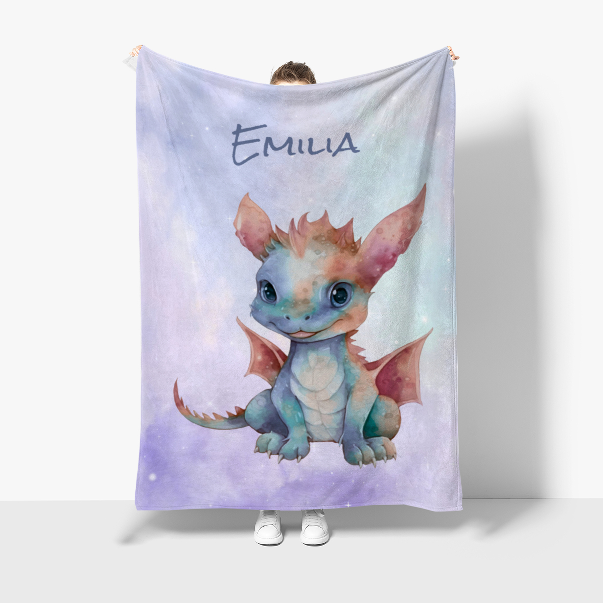 Wohndecke mit Namen personalisierbar, Kuscheldecke, Namensdecke mit Drachen, Geschenkidee Geburtstag Motiv Drache 1 140 x 200 cm