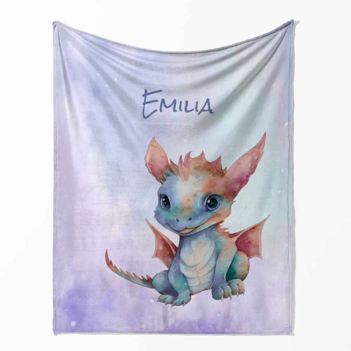 Wohndecke mit Namen personalisierbar, Kuscheldecke, Namensdecke mit Drachen, Geschenkidee Geburtstag Motiv Drache 1 125 x 155 cm