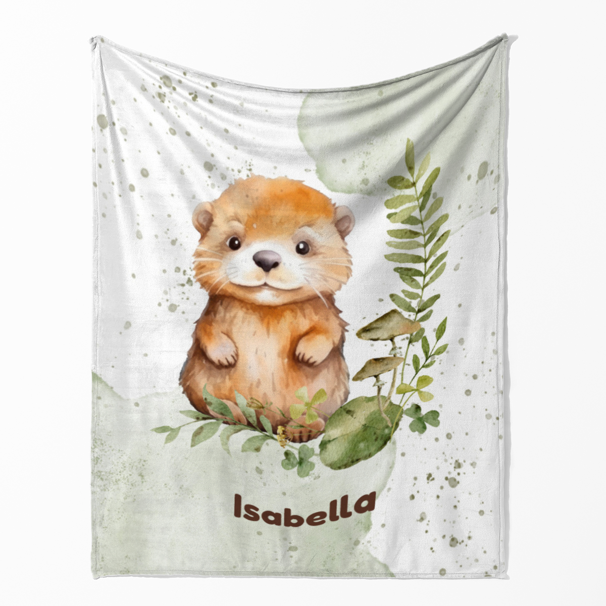 Wohndecke mit Namen personalisierbar, Kuscheldecke, Namensdecke mit Tiermotiv, Geschenkidee Geburtstag Motiv Kleiner Otter 125 x 155 cm
