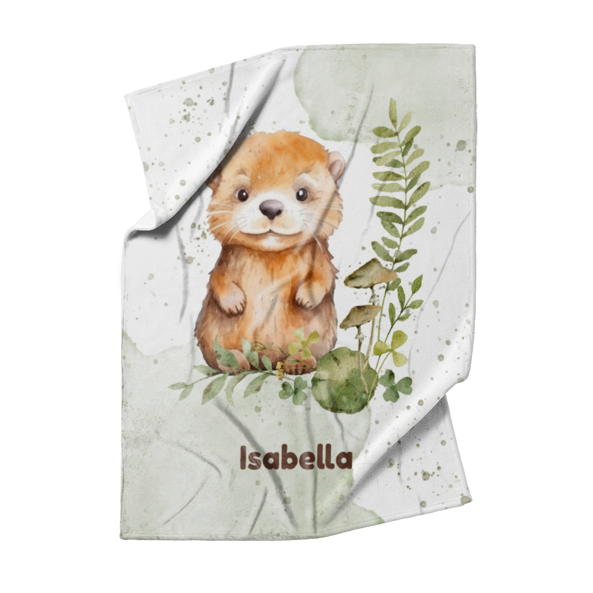 Babydecke mit Namen personalisierbar, Kuscheldecke, Namensdecke mit Tiermotiv, Geschenkidee Geburt, Taufe Motiv Kleiner Otter 75 x 100 cm