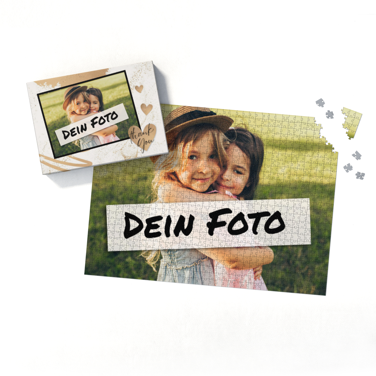 Fotopuzzle mit eigenem Bild - Puzzle selbst gestalten 2000 Teile Querformat - Schachtel Thank you - mit Foto personalisiert - Geschenk Geburtstag, Freundschaft