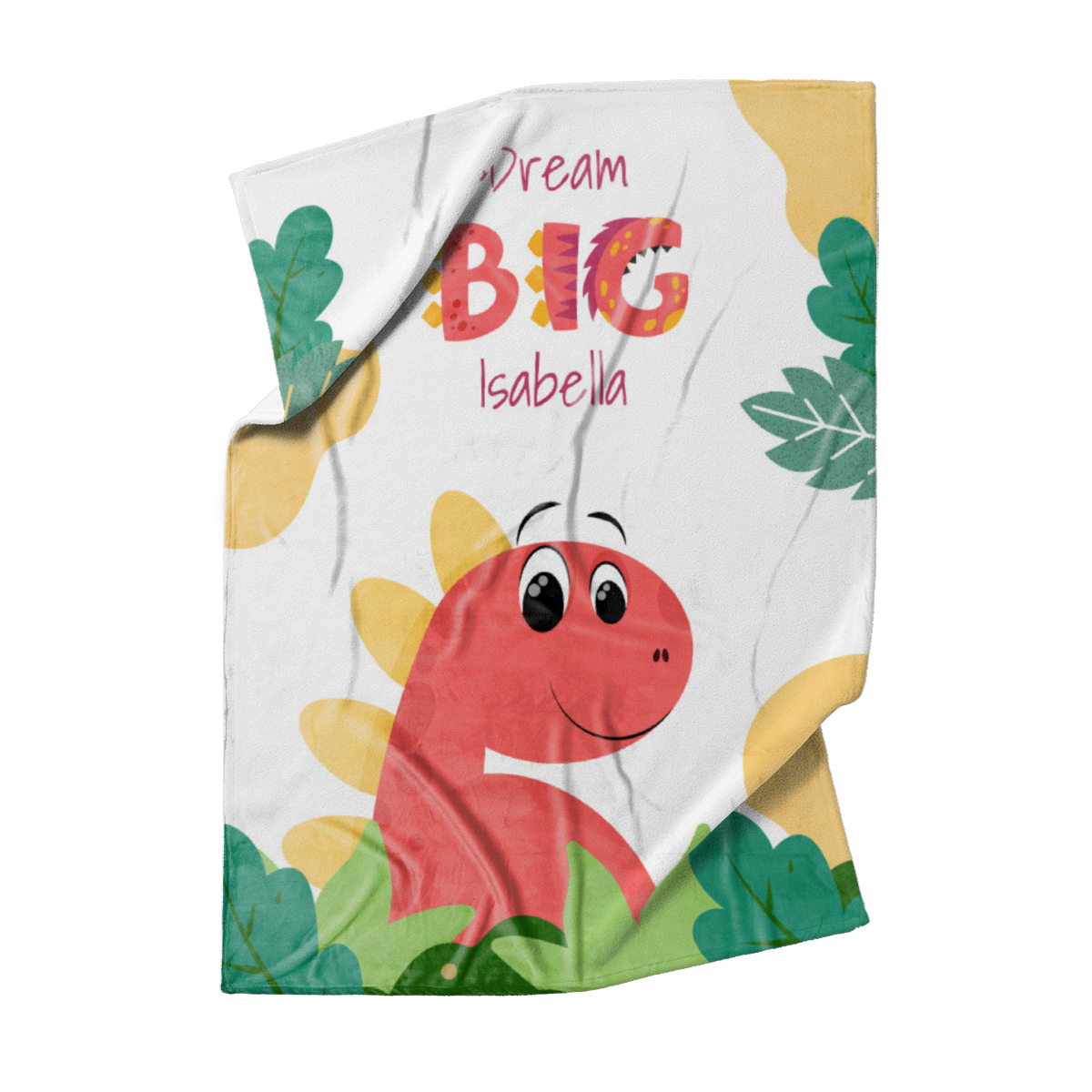 Babydecke Dream big mit Namen personalisierbar, Kuscheldecke, Namensdecke mit niedlichem Dino, Geschenkidee Geburtstag Motiv