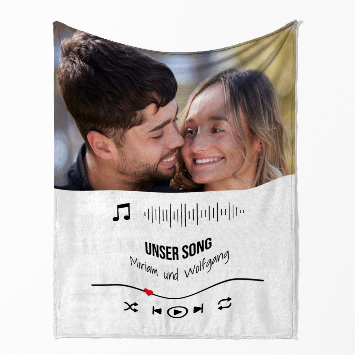 Kuscheldecke Our Lovesong - mit Bild und Text personalisierbar - Geschenkidee für Verliebte, Valentinstag Songplay Text Bild