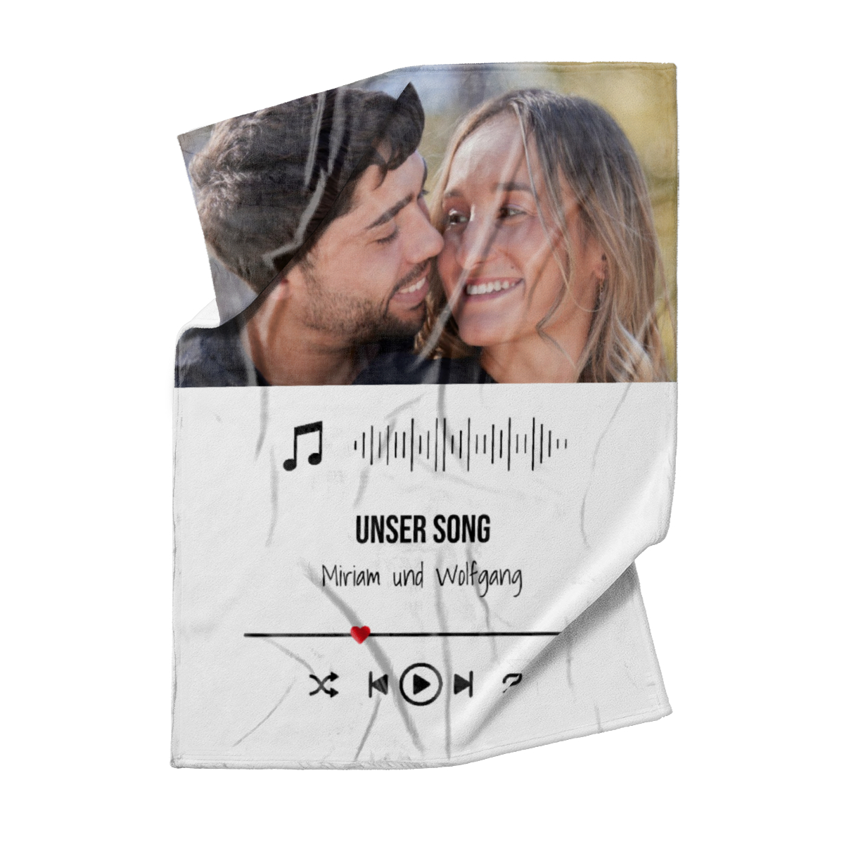 Kuscheldecke Our Lovesong - mit Bild und Text personalisierbar - Geschenkidee für Verliebte, Valentinstag Songplay Text Bild