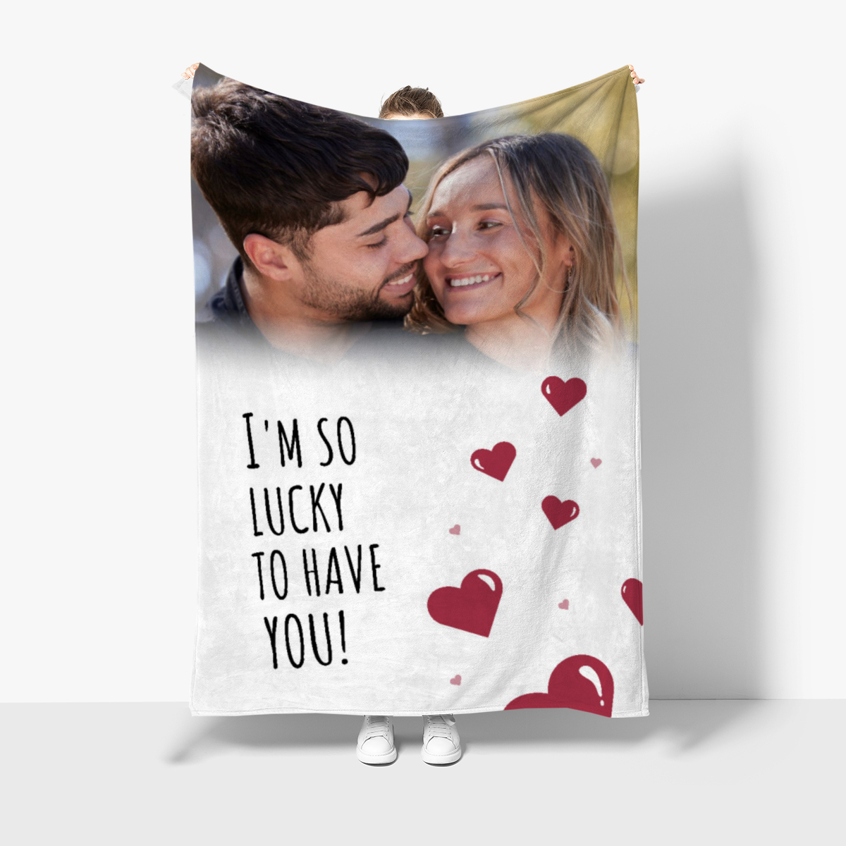 Kuscheldecke So Lucky - mit Foto personalisierbar - Geschenkidee für Verliebte, Valentinstag So Lucky