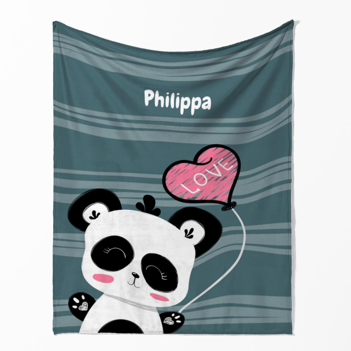Babydecke mit Namen personalisierbar, Kuscheldecke, Namensdecke mit niedlichem Tiermotiv, Geschenkidee Geburtstag Motiv Panda Love 125 x 155 cm
