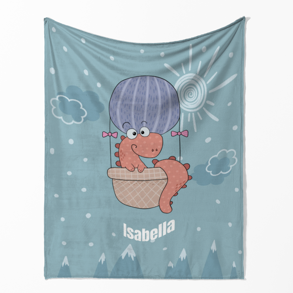 Babydecke mit Namen personalisierbar, Kuscheldecke, Namensdecke mit niedlichem Tiermotiv, Geschenkidee Geburtstag Motiv Luftfahrer Dino 125 x 155 cm