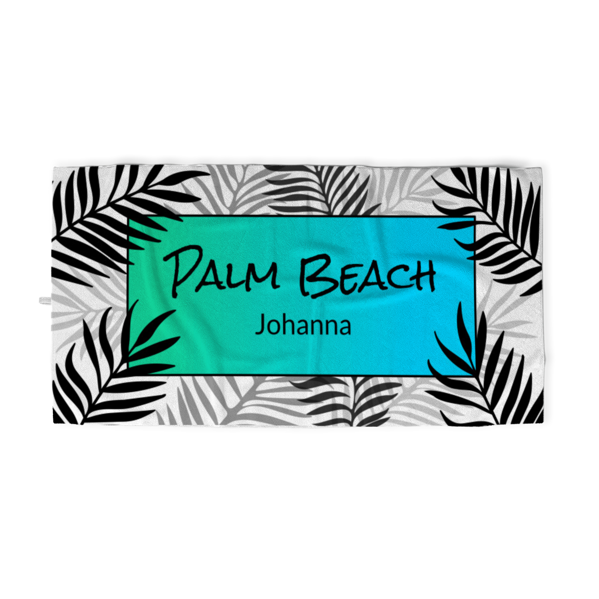 Badetuch Sommer - mit Namen personalisierbar - personalisiertes Namens-Badetuch - Strandtuch mit Wunschtext - Palmenblätter