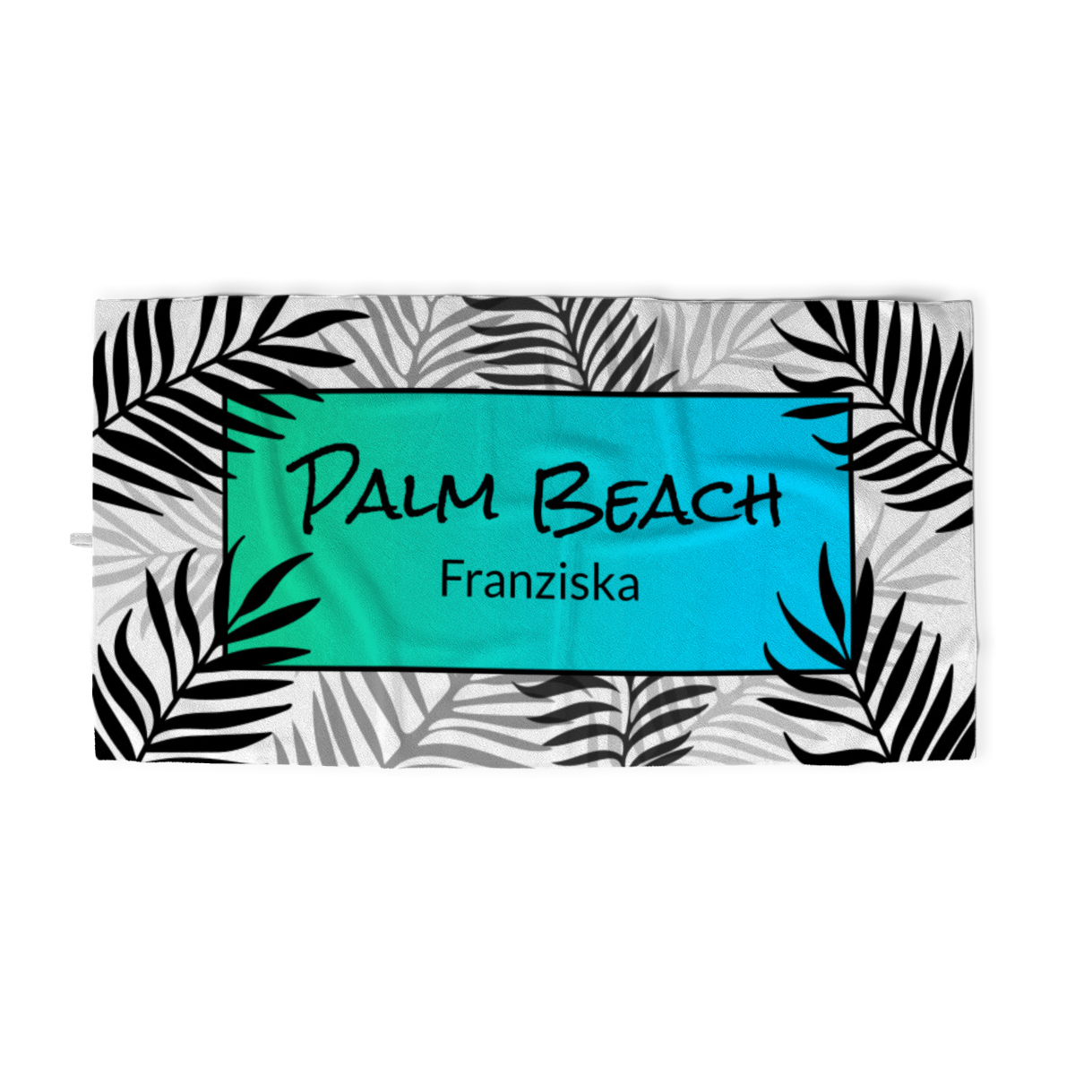 Duschtuch Sommer - mit Namen personalisierbar - personalisiertes Namens-Duschtuch mit Wunschtext - Palmenblätter