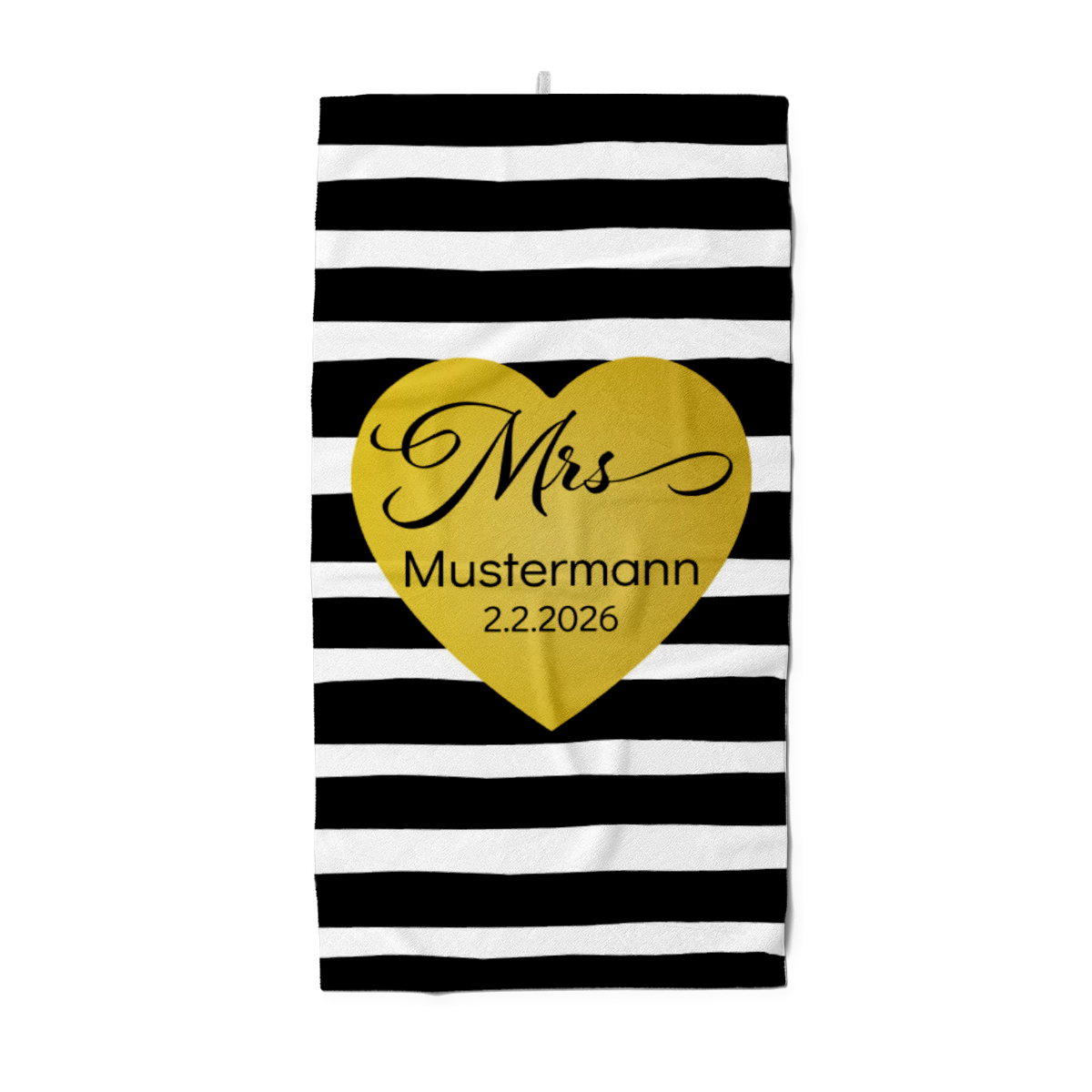 Duschtuch mit Namen personalisierbar - personalisiertes Namens-Duschtuch mit Wunschtext - Geschenkidee Hochzeit, Paar - Motiv Misses Heart Stripes