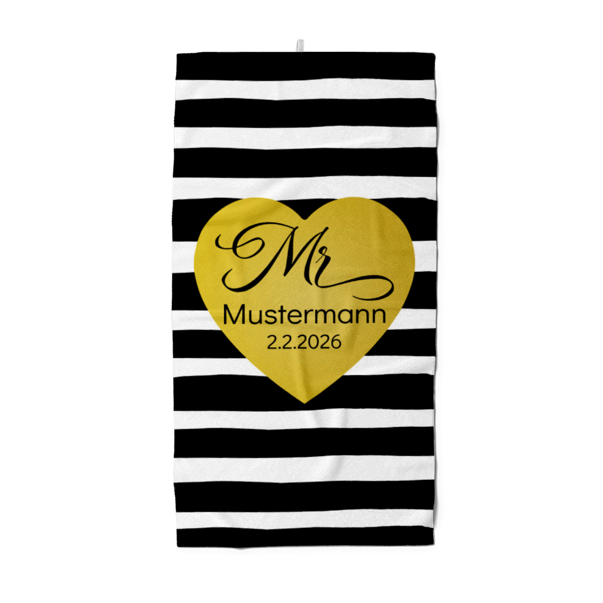 Duschtuch mit Namen personalisierbar - personalisiertes Namens-Duschtuch mit Wunschtext - Geschenkidee Hochzeit, Paar - Motiv Mister Heart Stripes