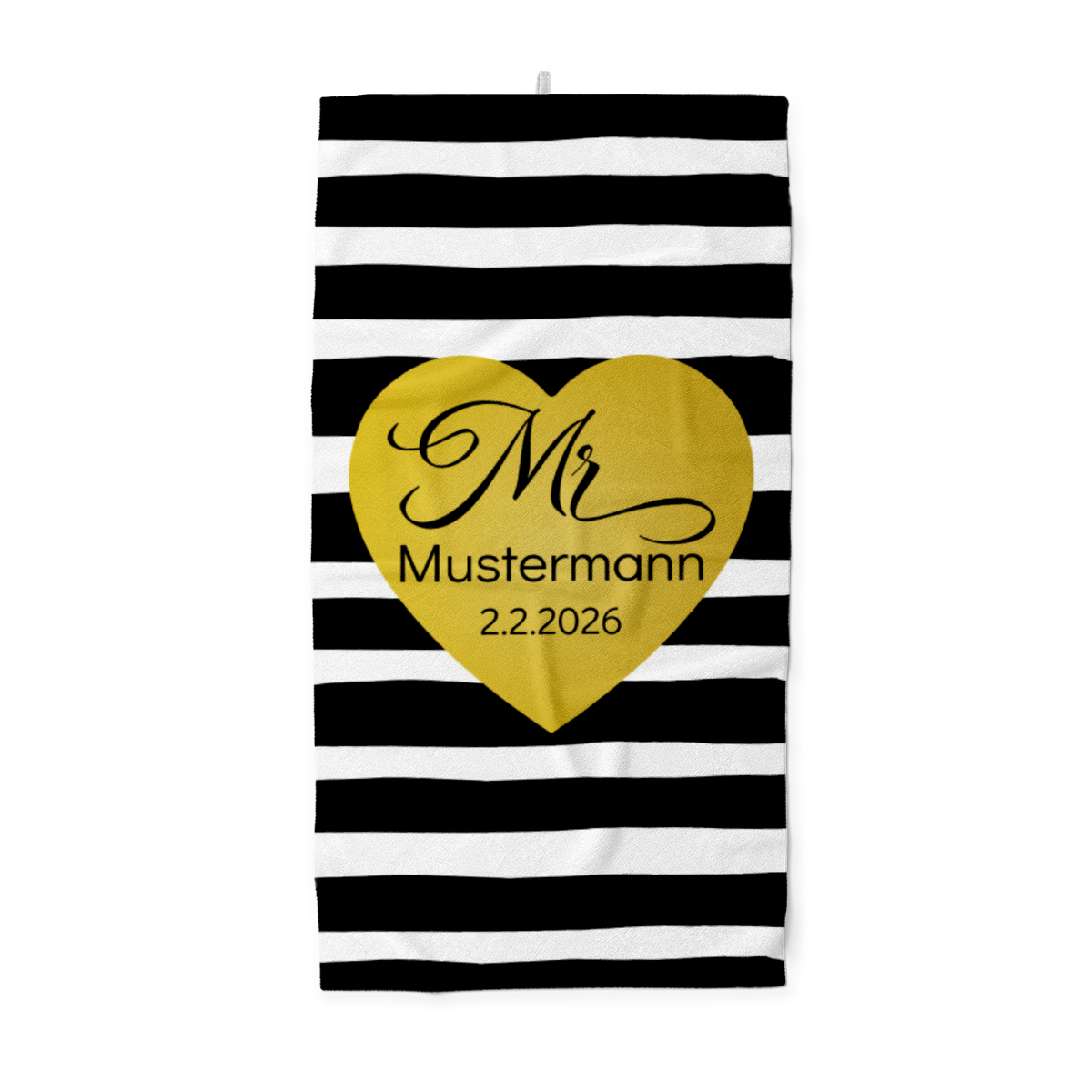 Handtuch mit Namen personalisierbar - personalisiertes Namens-Handtuch mit Wunschtext - Geschenkidee Hochzeit, Paar - Motiv Mister Heart Stripes