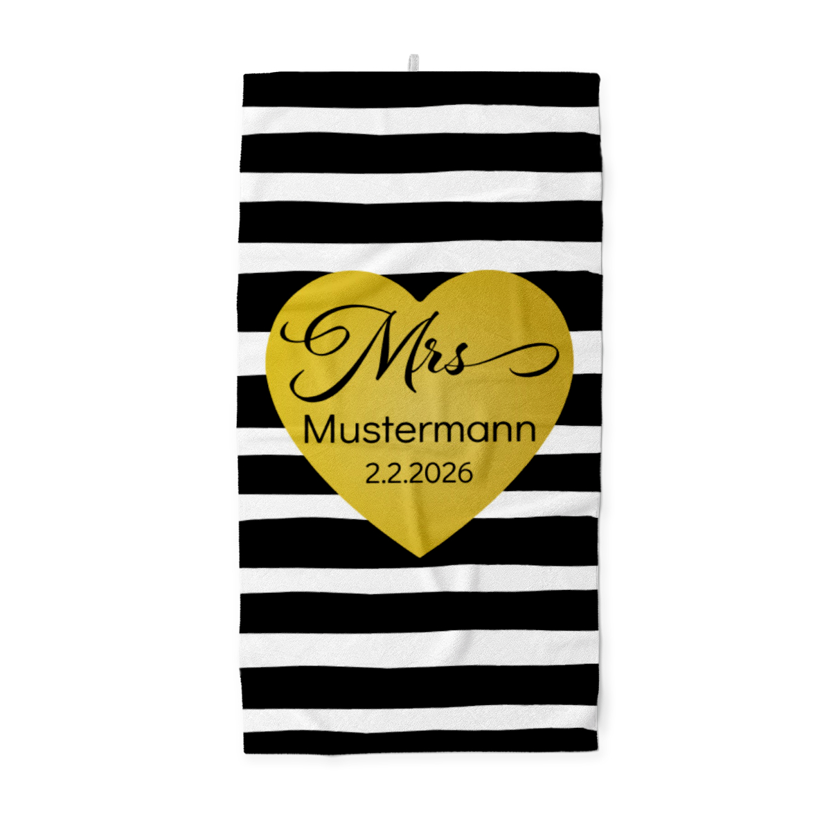 Handtuch mit Namen personalisierbar - personalisiertes Namens-Handtuch mit Wunschtext - Geschenkidee Hochzeit, Paar - Motiv Misses Heart Stripes