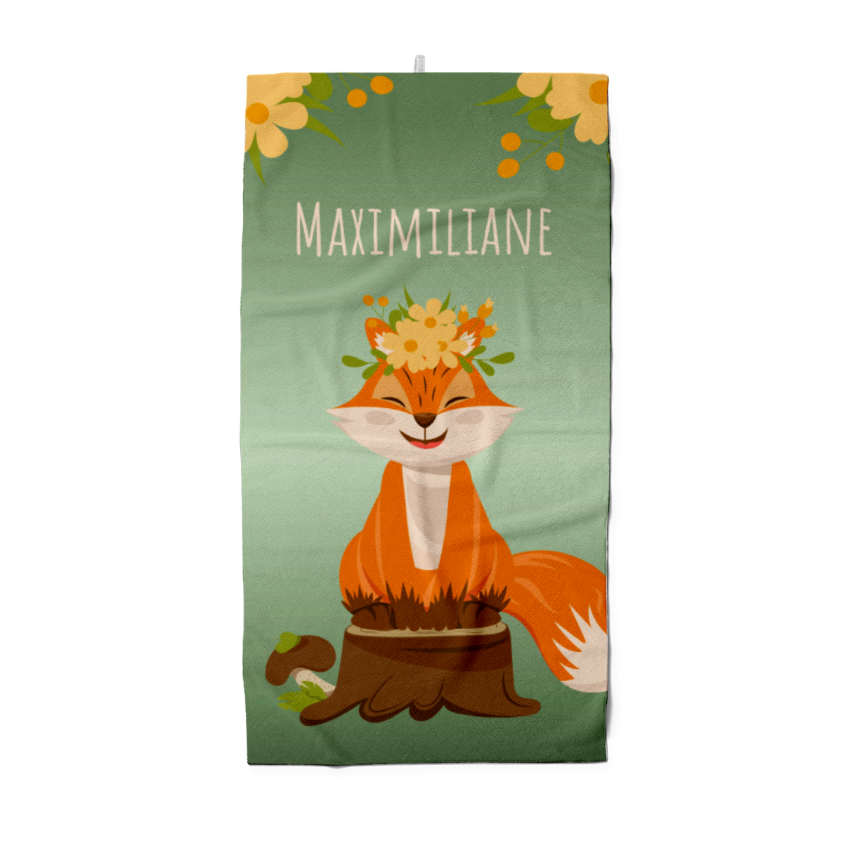 Duschtuch Waldtiere mit Namen personalisierbar - personalisiertes Namens-Duschtuch - Kinderduschtuch mit Wunschtext - Fuchs