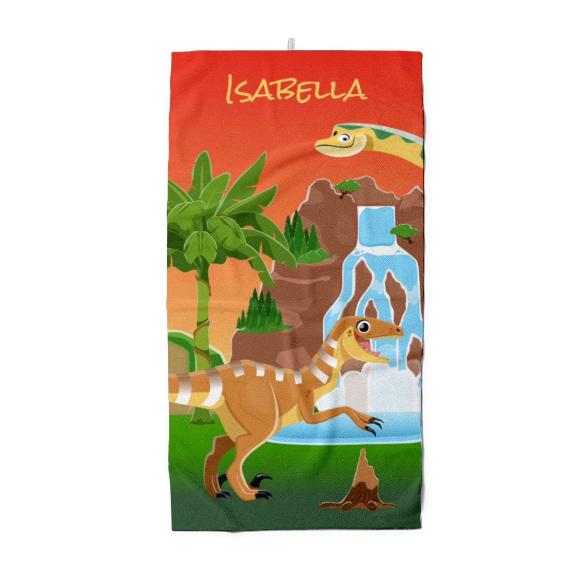 Dinosaurier-Duschtuch mit Namen personalisierbar - personalisiertes Namens-Duschtuch - Kinderduschtuch mit Wunschtext - Dinowelt rot