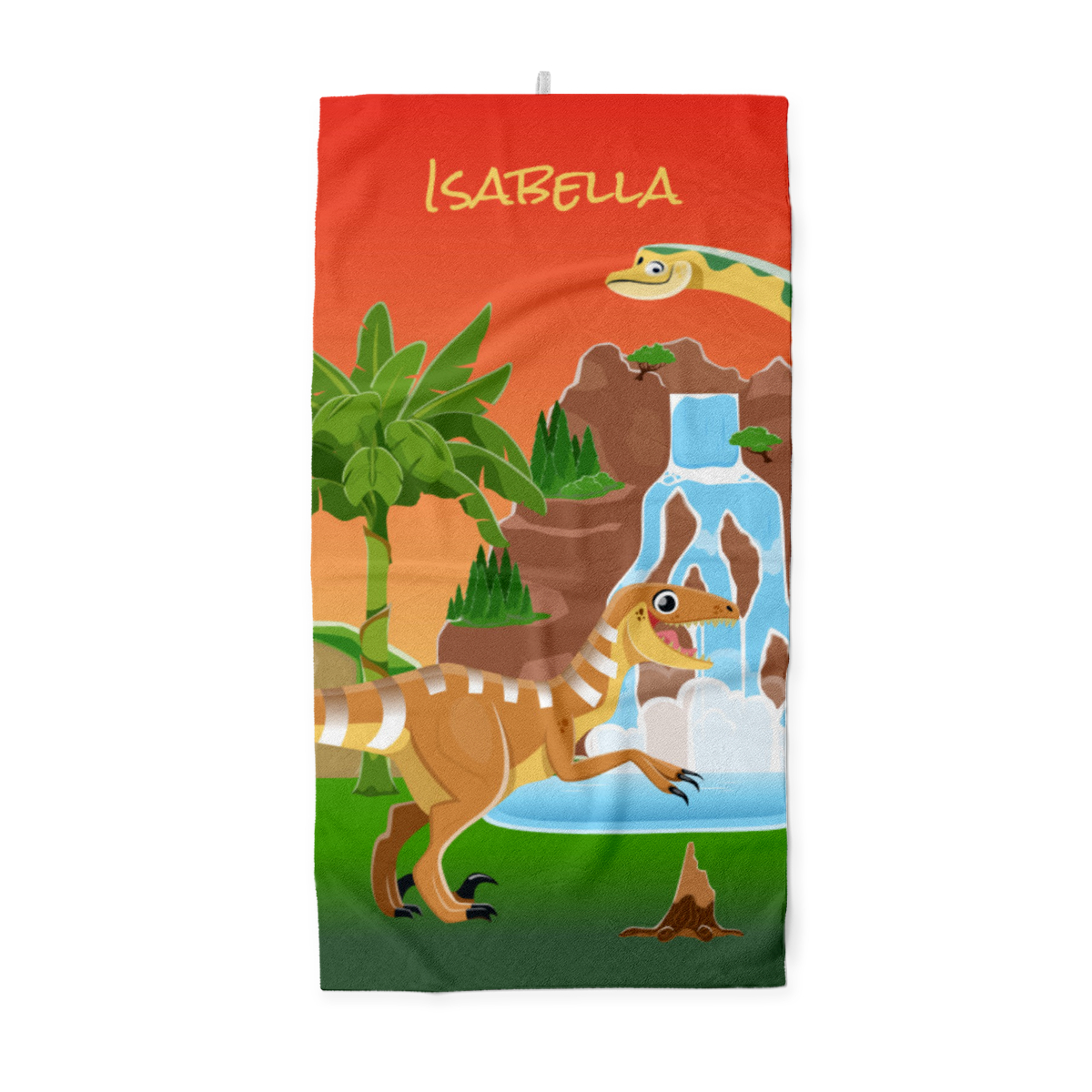 Dinosaurier-Handtuch mit Namen personalisierbar - personalisiertes Namens-Handtuch - Kinderhandtuch mit Wunschtext - Dinowelt rot