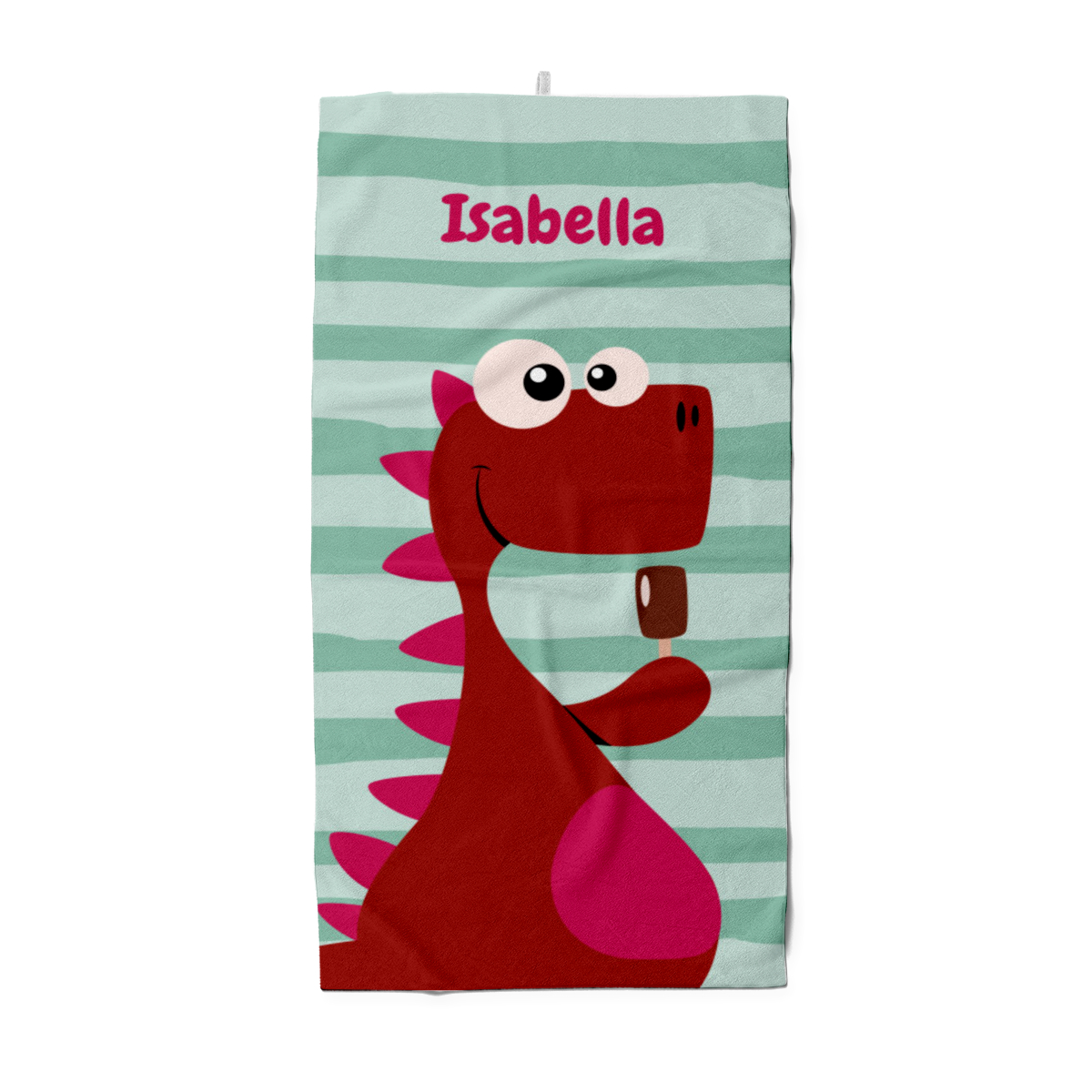 Dinosaurier-Badetuch mit Namen personalisierbar - personalisiertes Namens-Strandtuch - Kinderbadetuch mit Wunschtext - Dino Ice rot