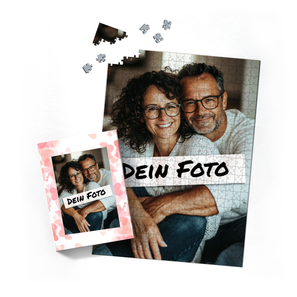 Fotopuzzle personalisiert 500 Teile Hoch Erwachsene - Herzen rosa - Valentin