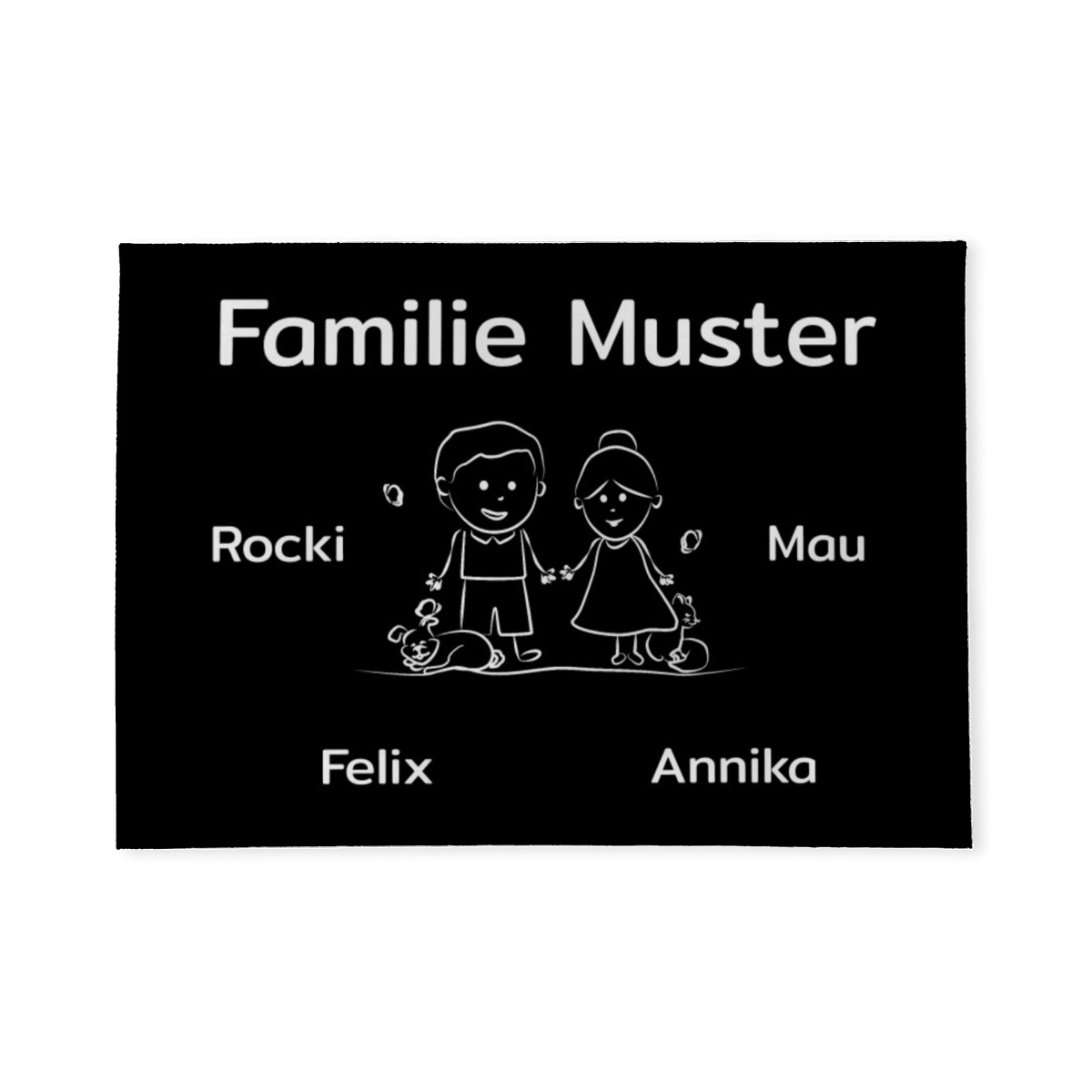 Personalisierte Fußmatte Pärchen mit Hund und Katze schwarz 70 x 50 cm