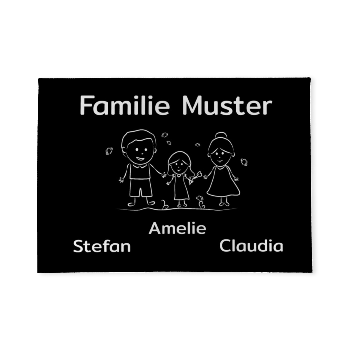 Personalisierte Fußmatte Familie Vater und Mutter mit Tochter schwarz 70 x 50 cm