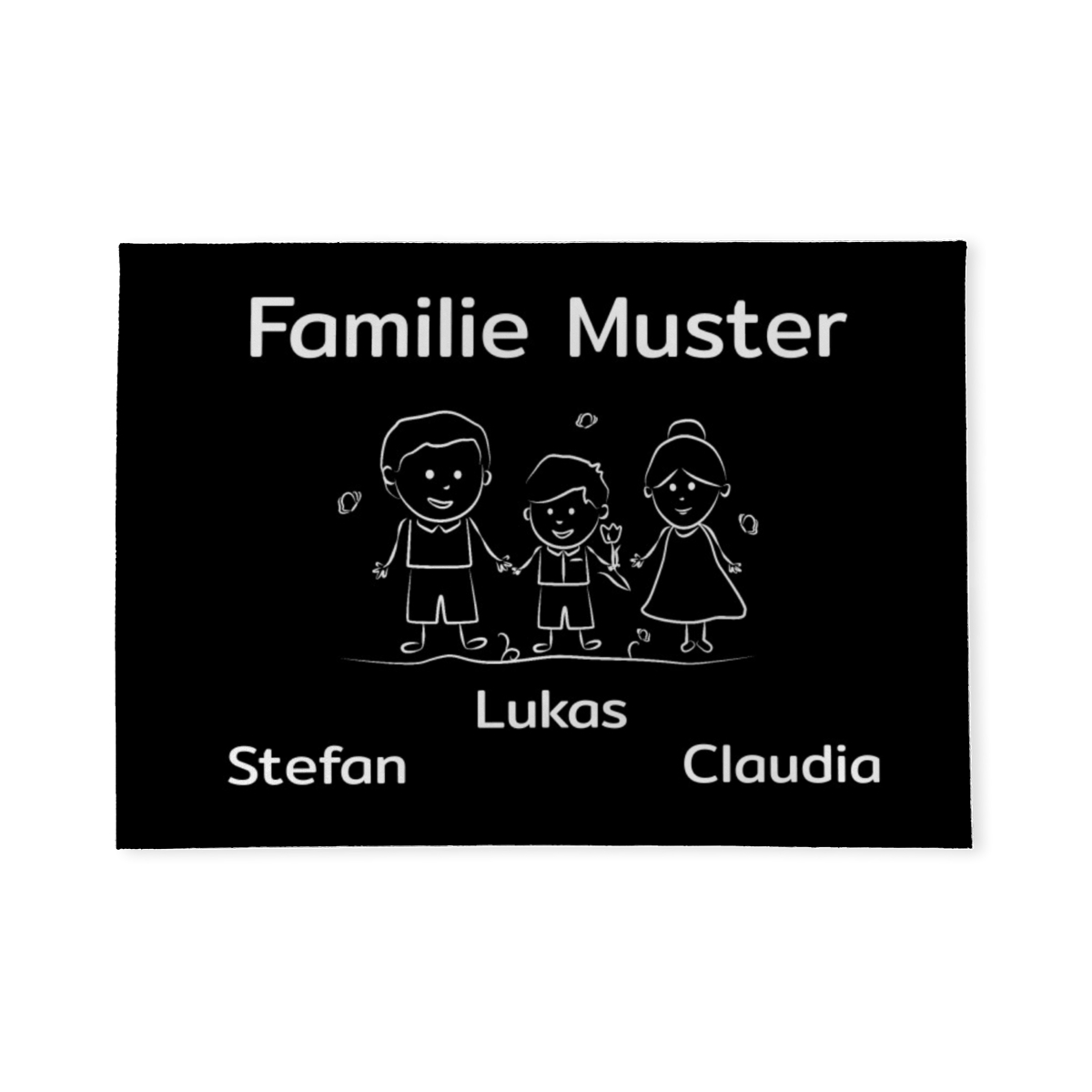 Personalisierte Fußmatte Familie Vater und Mutter mit Sohn schwarz 70 x 50 cm