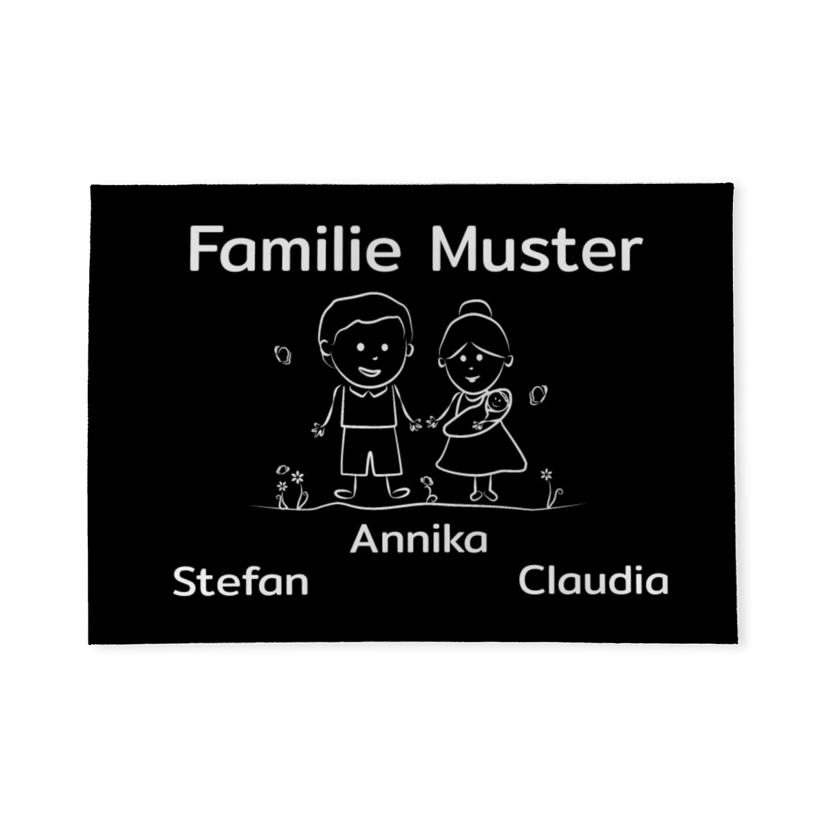 Personalisierte Fußmatte Familie Vater und Mutter mit Baby schwarz 70 x 50 cm