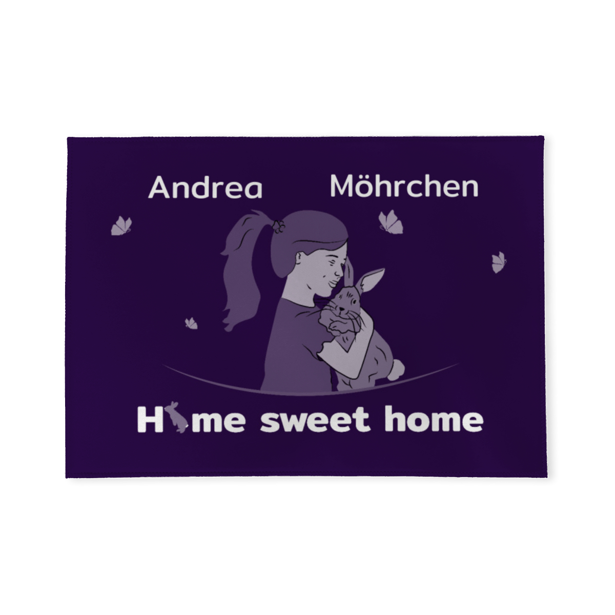 Personalisierbare Fußmatte Mädchen mit Hase lila 70 x 50 cm