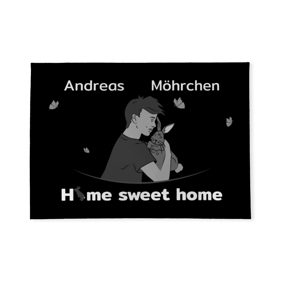 Personalisierbare Fußmatte Junge mit Hase schwarz 70 x 50 cm