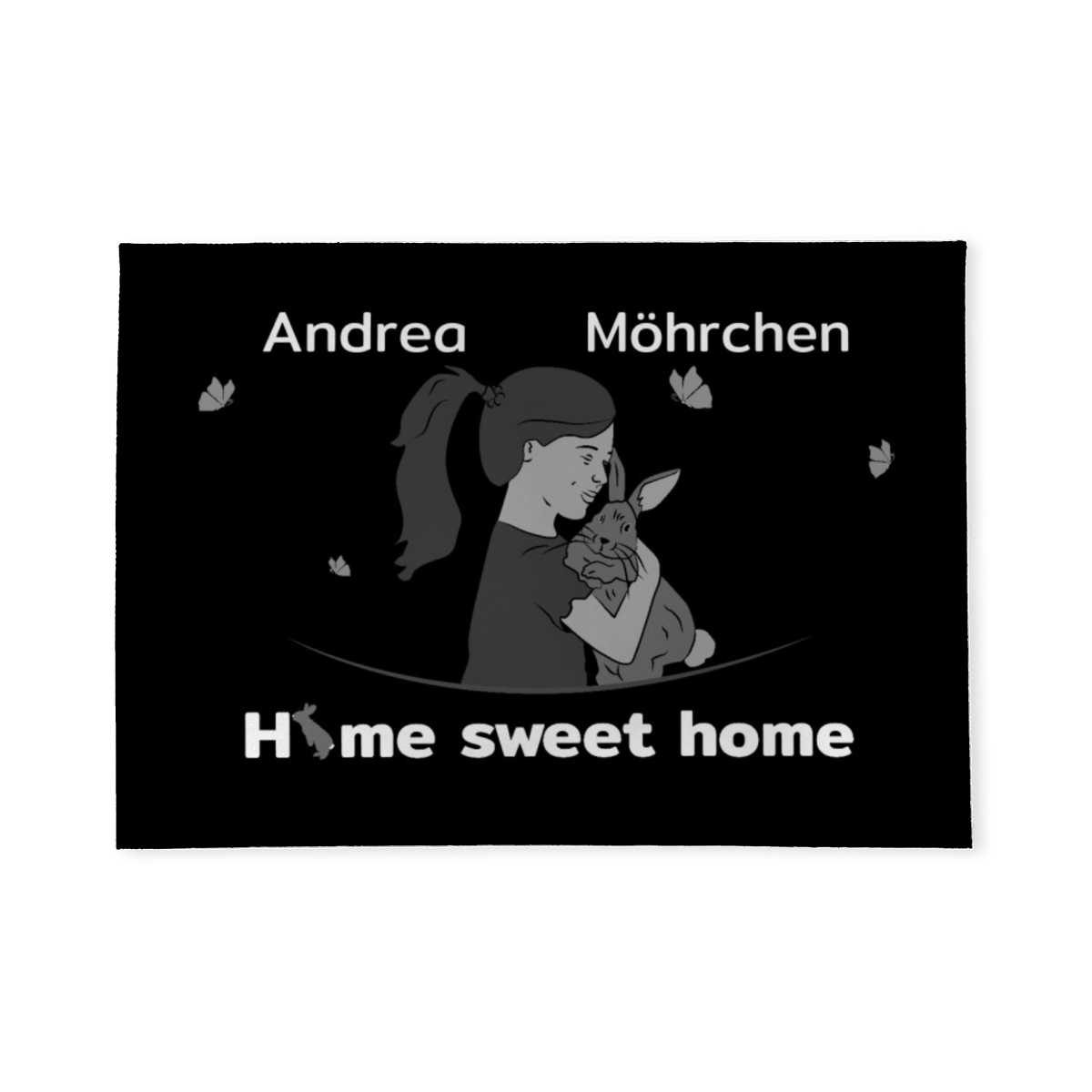 Personalisierbare Fußmatte Mädchen mit Hase schwarz 70 x 50 cm