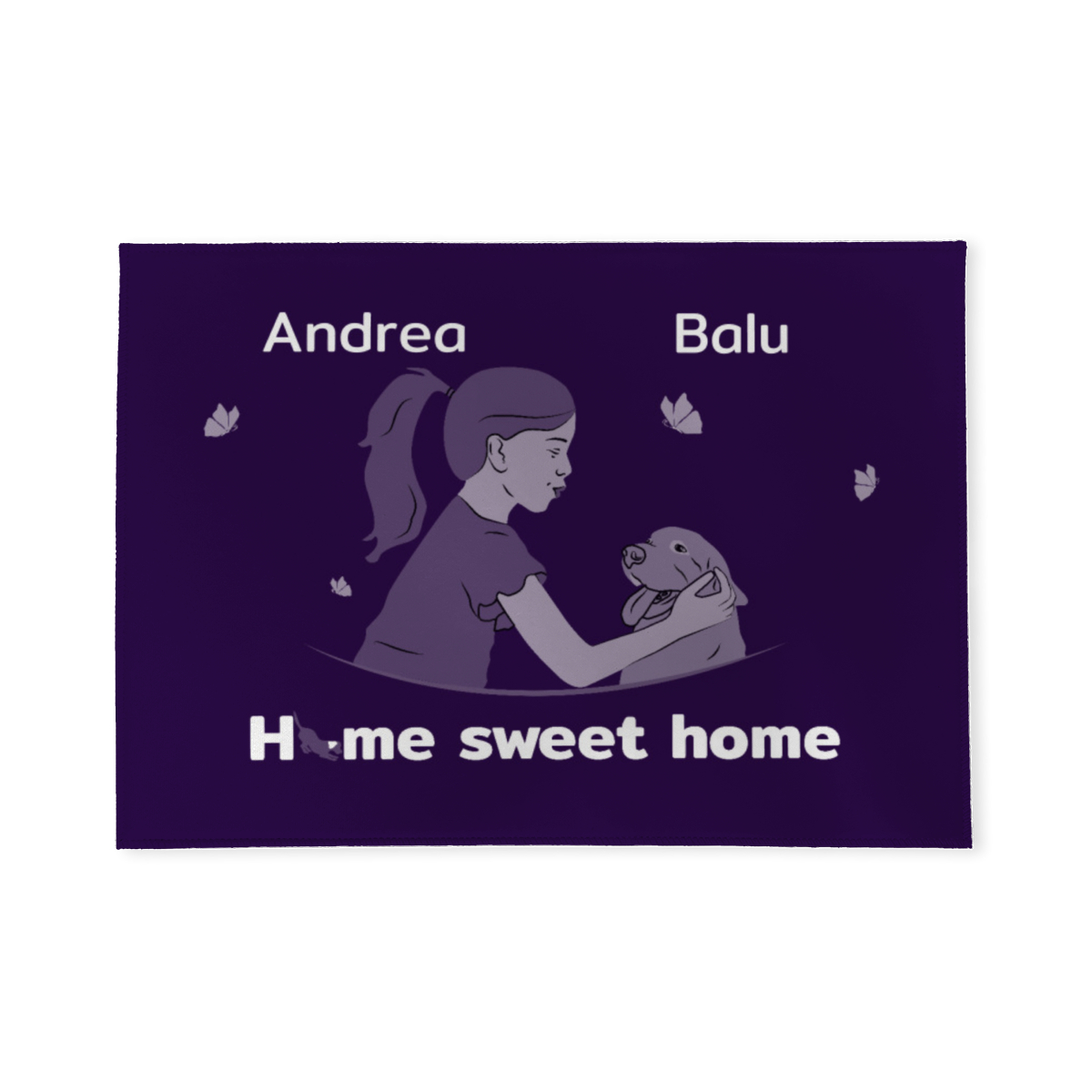 Personalisierbare Fußmatte Mädchen mit Hund lila 70 x 50 cm