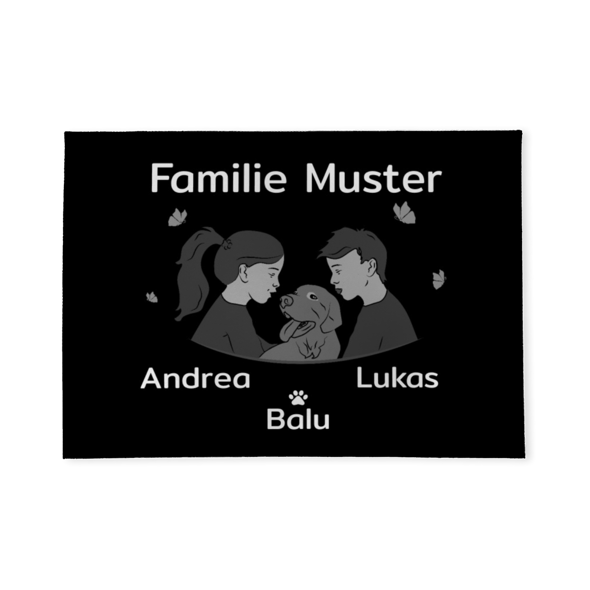 Personalisierbare Fußmatte Mädchen und Junge mit Hund schwarz 70 x 50 cm