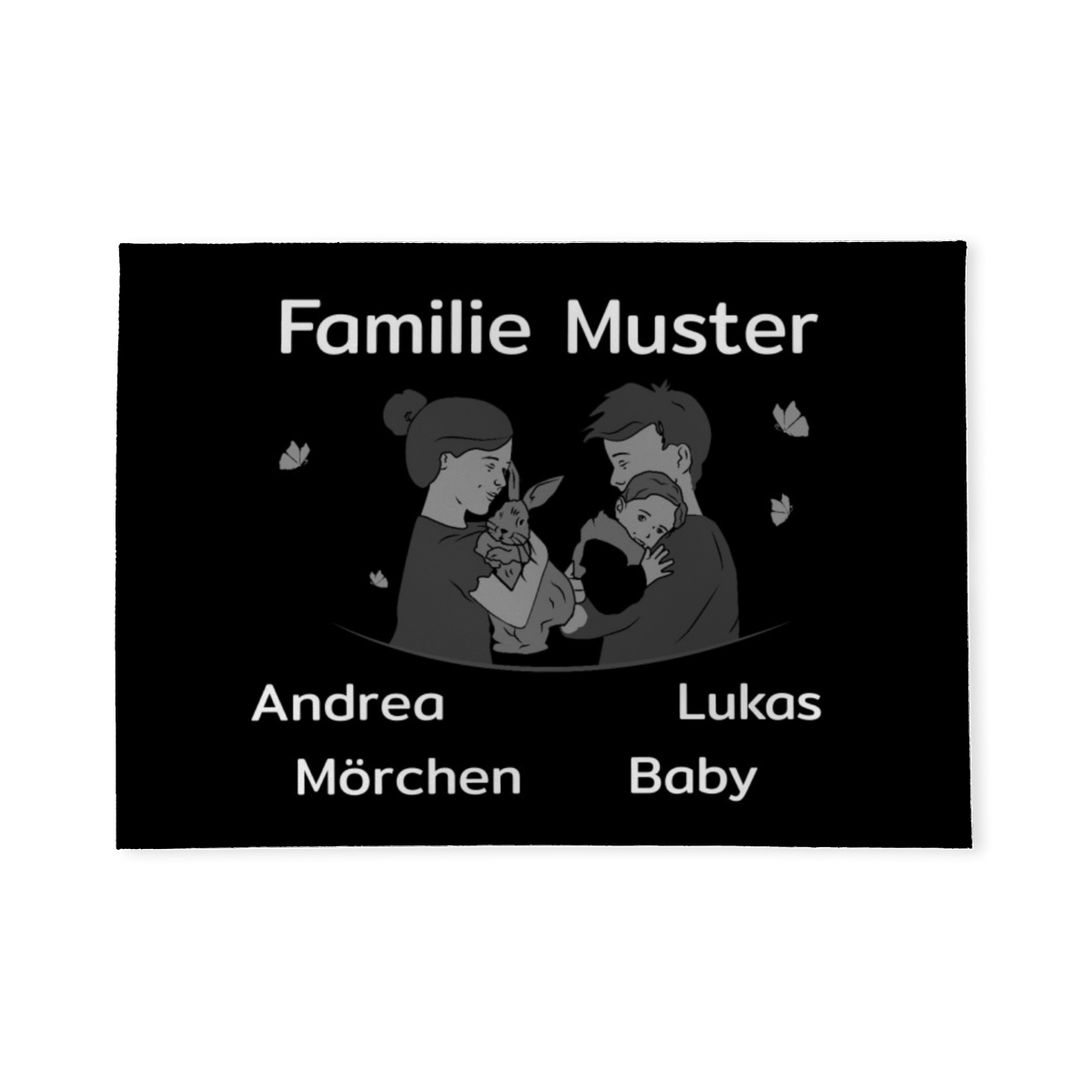 Personalisierte Fußmatte Familie mit Hasen schwarz 70 x 50 cm