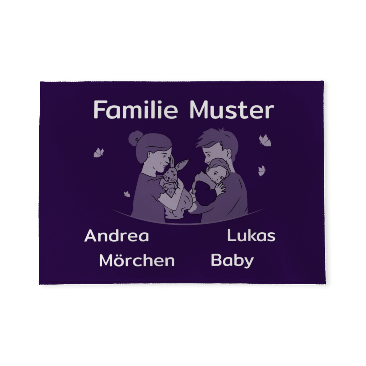 Personalisierte Fußmatte Familie mit Hasen lila 70 x 50 cm