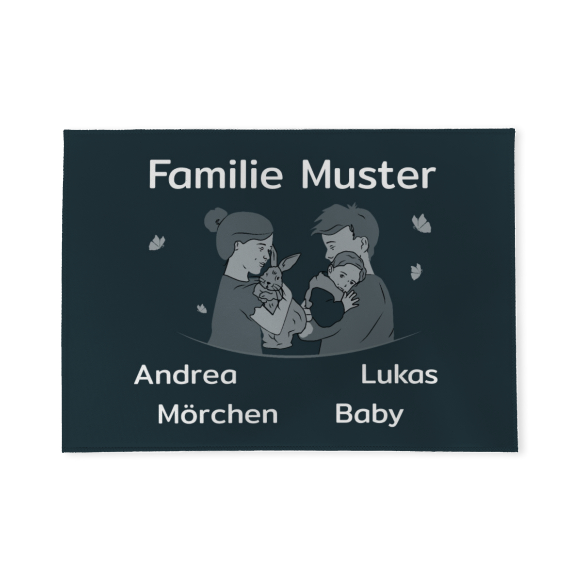 Personalisierte Fußmatte Familie mit Hasen dunkelblau 70 x 50 cm