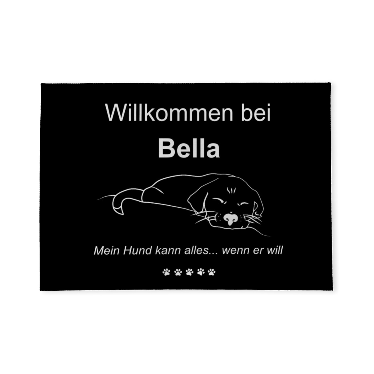 Personaliserbare Fußmatte mit niedlichem Welpen mit drei Zeilen schwarz 70 x 50 cm
