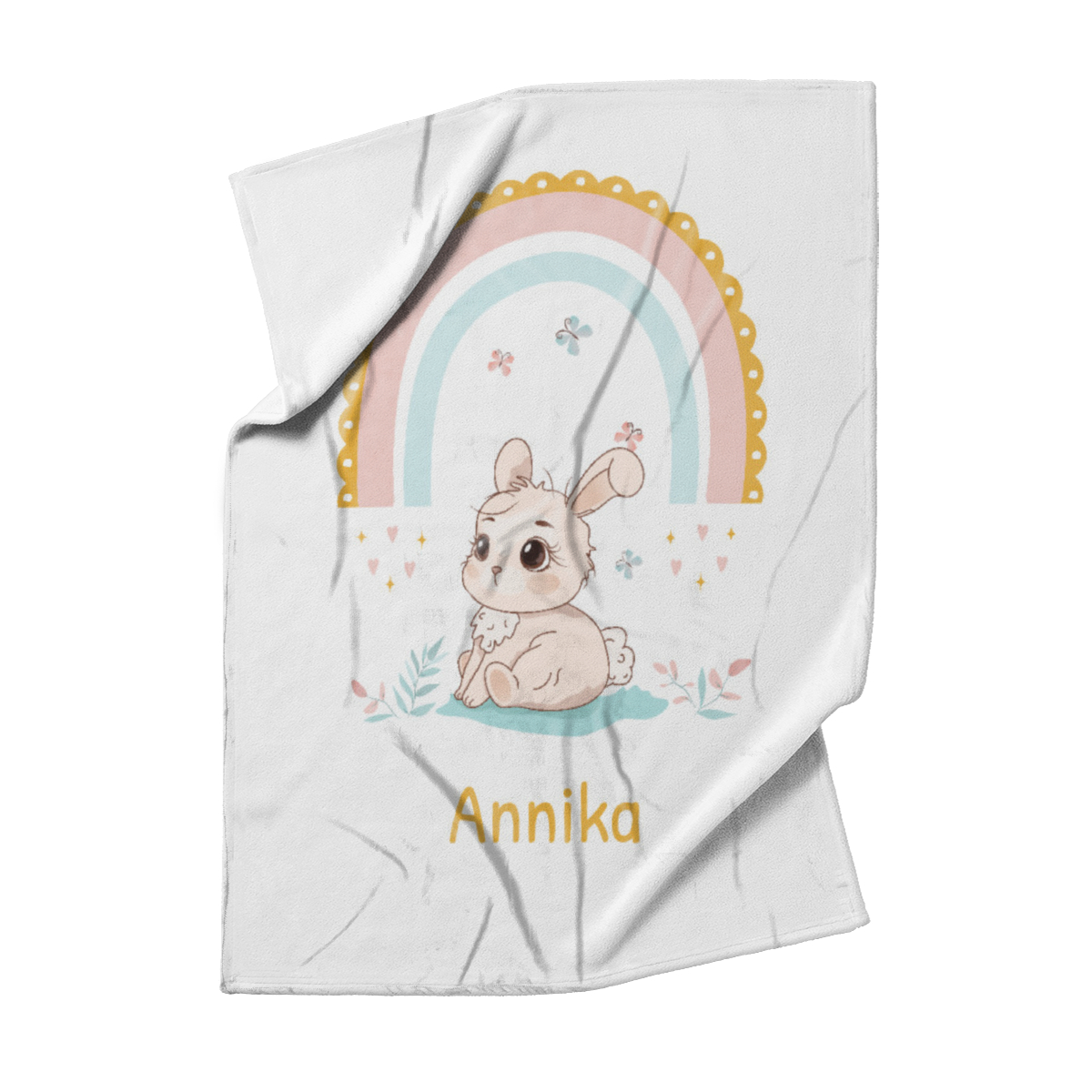 Babydecke Häschen mit Regenbogen - mit Namen personalisierbar Hase 75 x 100 cm